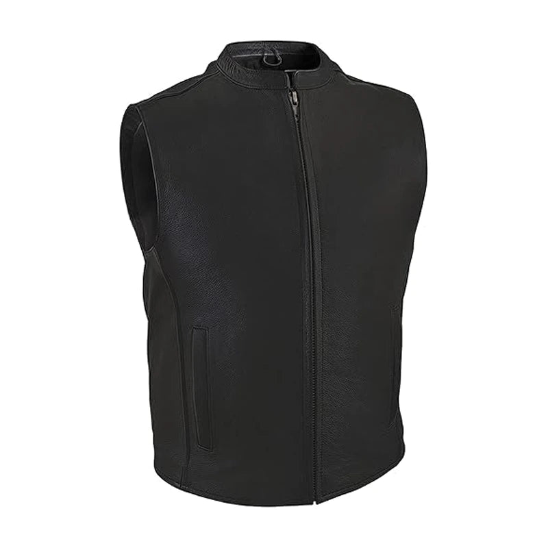 Black Leather Biker Vest