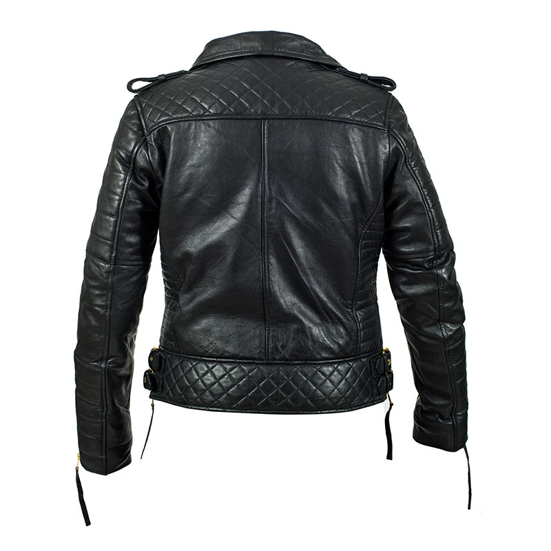 Gold Black Quilted Leather Jacket