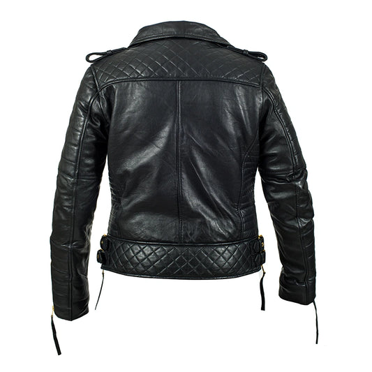 Gold Black Quilted Leather Jacket