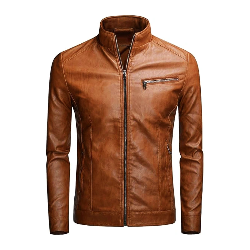 Whisky Brown Leather Moto Jacket