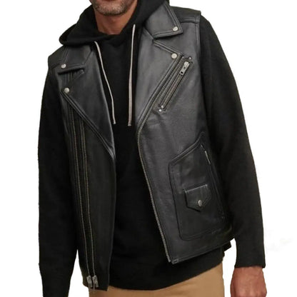 Casual Black Leather Vest
