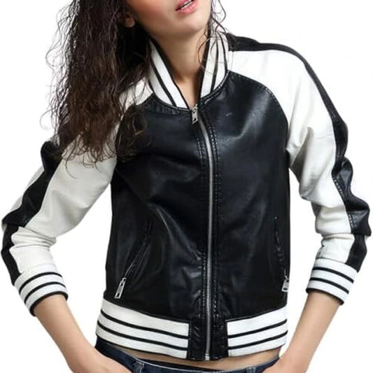 Heritage Leather Varsity Jacket Black-White