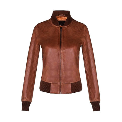 Nappa Brown Leather Bomber Jacket