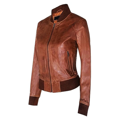Nappa Brown Leather Bomber Jacket