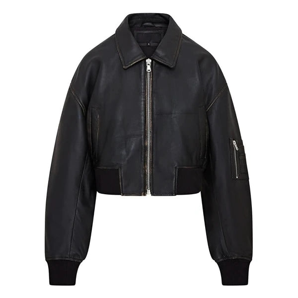 Oversized Black Bomber Leather Jacket
