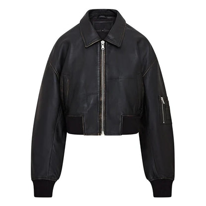 Oversized Black Bomber Leather Jacket