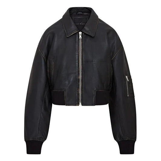 Oversized Black Bomber Leather Jacket