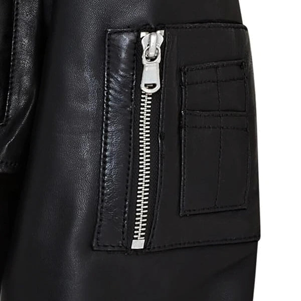 Oversized Black Bomber Leather Jacket