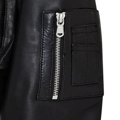 Oversized Black Bomber Leather Jacket