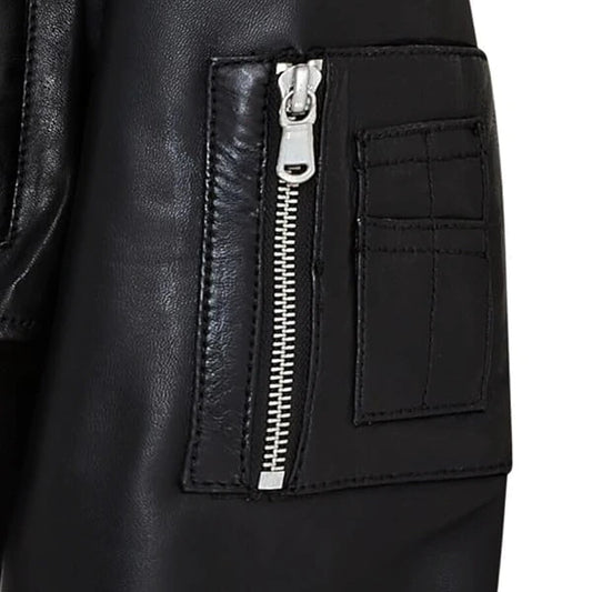 Oversized Black Bomber Leather Jacket