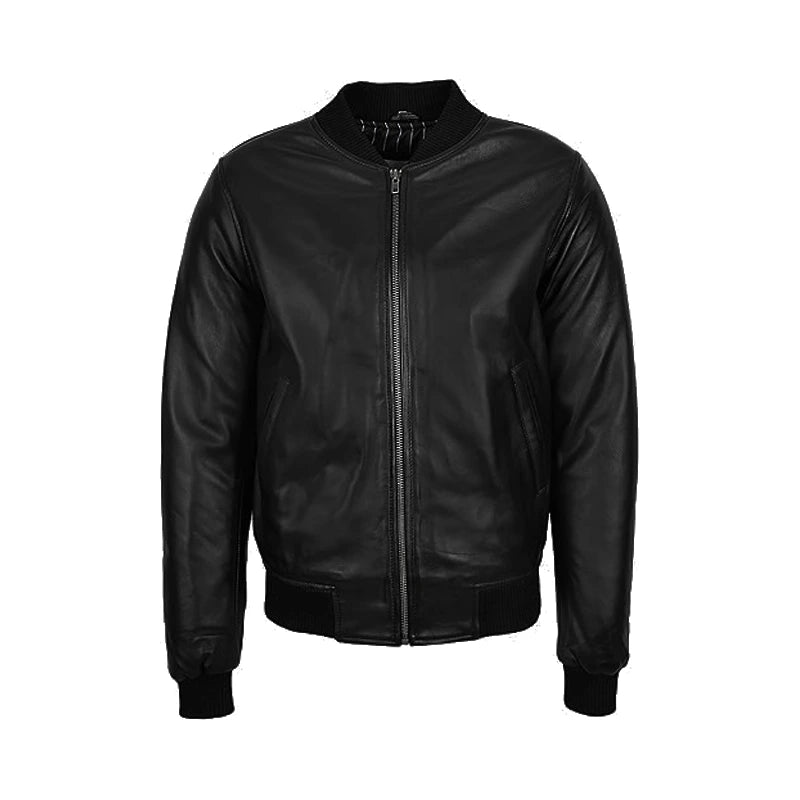 Classic Black Zipper Bomber Jacket