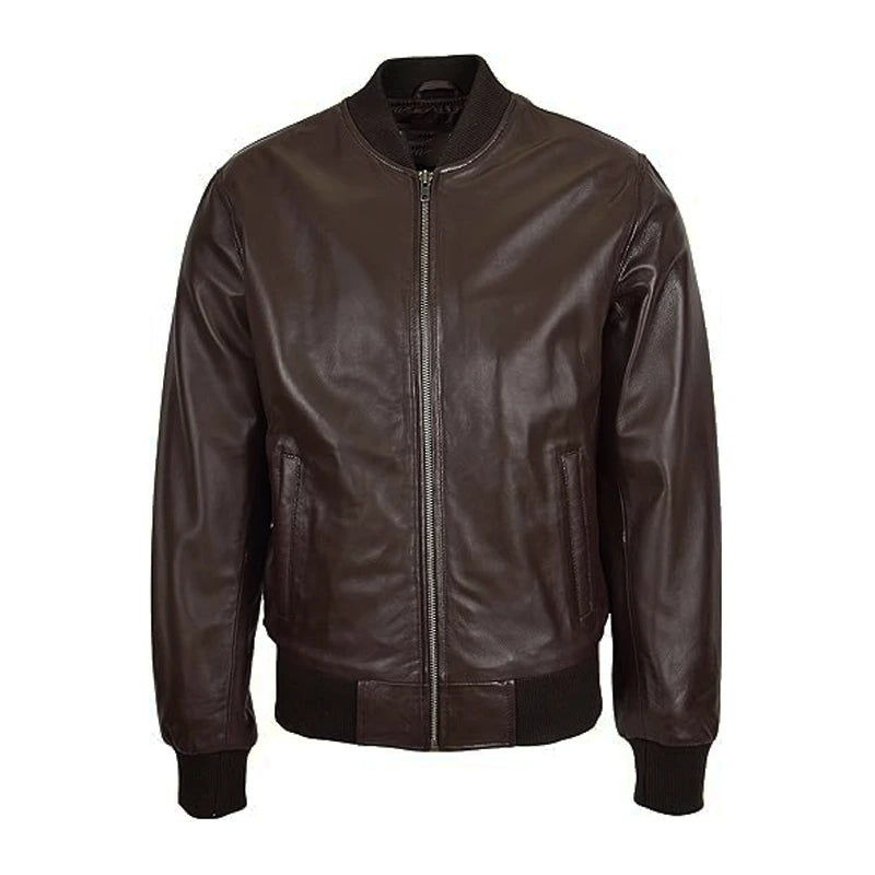 Classic Zipper Brown Bomber Jacket