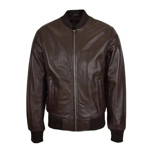 Classic Zipper Brown Bomber Jacket