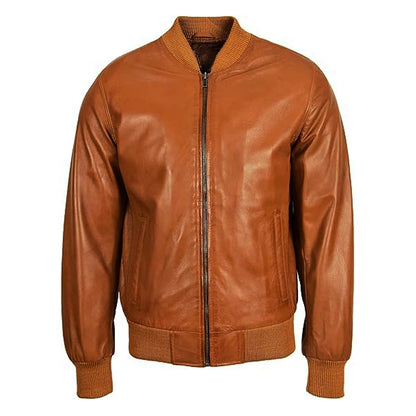 Classic Zipper Tan Bomber Jacket